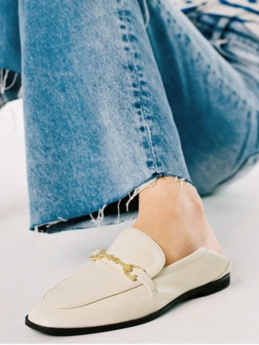 Zara Cream Leather Loafers with Gold Hardware